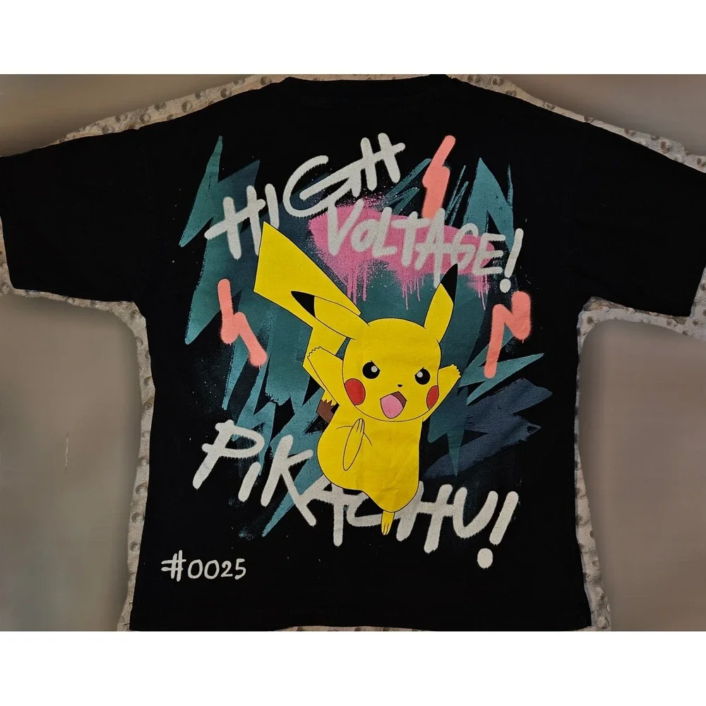 H&M Pokemon Pikachu Graffiti High Voltage Black‎ T-Shirt Kids Size 11-12 152